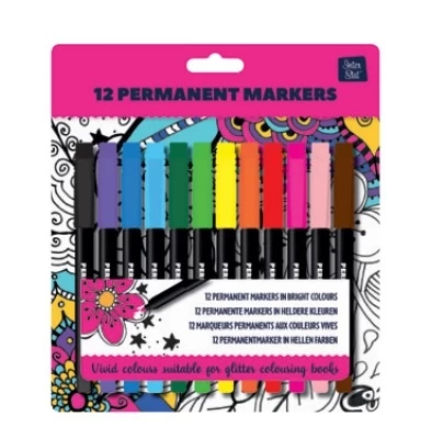 Glitterkleurboek Permanent Markers 12 Stuks
