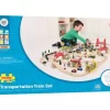 BigJigs BJT018 Houten Trein 124-delige Treinset Transport