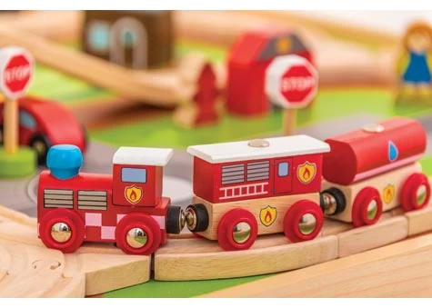 BigJigs BJT049 Treintafel Brandweer Spoortafel Houten Trein - Afbeelding 3