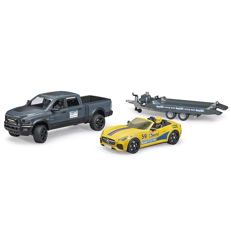Bruder 02504 RAM-2500 Incl Autotransporter En Racing Roadster - Afbeelding 3