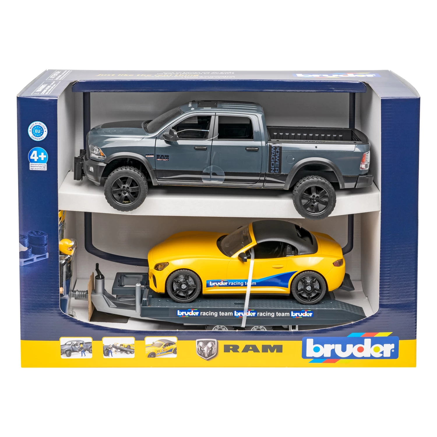 Bruder 02504 RAM-2500 Incl Autotransporter En Racing Roadster - Afbeelding 6