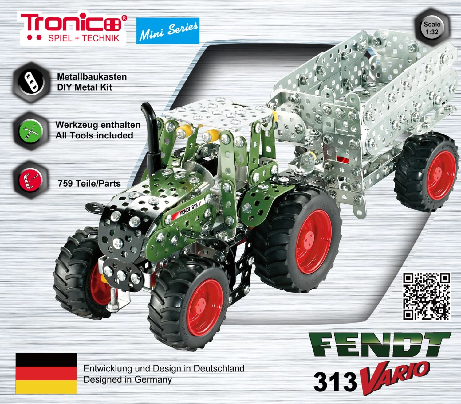 Tronico Mini Fendt 313 Vario Met Aanhangwagen β 1 : 32