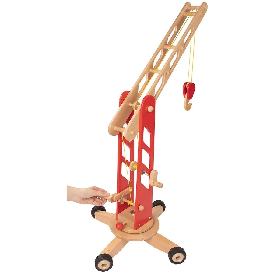 Goki Houten Hijskraan Op Wielen Houten Speelgoed Rood - Afbeelding 2