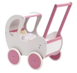 Houten Poppenwagen De Luxe White Incl. Dekbed / Slaapzak