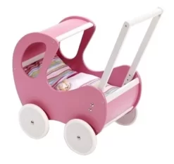 Houten Poppenwagen De Luxe Pink Incl. Dekbed / Slaapzak