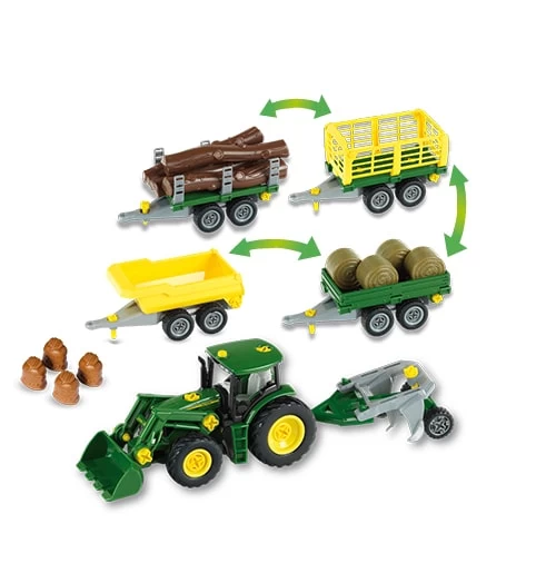 Theo Klein 3907 β John Deere Tractor Met Voorlader, Aanhanger (4 Modules) En Ploeg